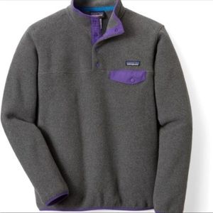 Patagonia synchilla grey snap fleece with purple trim size small